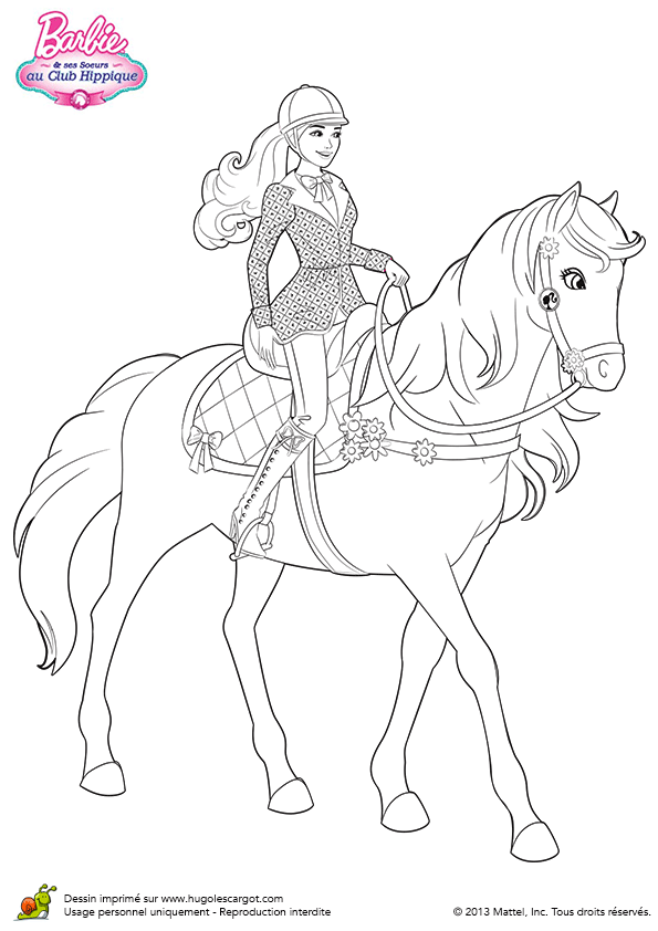 Barbie sur son cheval Jedessine  - coloriage barbie cheval