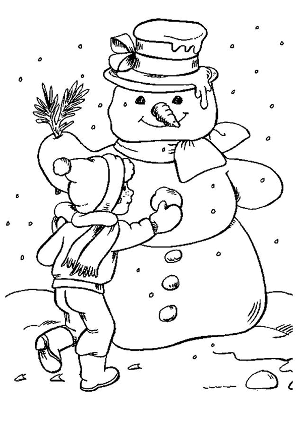 Bonhomme de neige et sapin Coloriages Vie quotidienne  - coloriage de bonhomme de neige